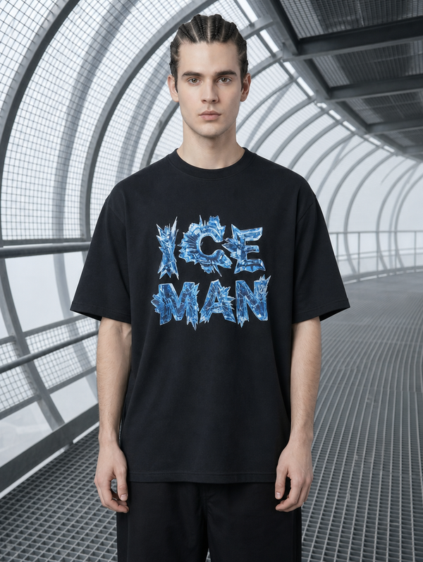 Iceman Crystal Oversized T-Shirt | Ouron | Black Streetwear Graphic Tee