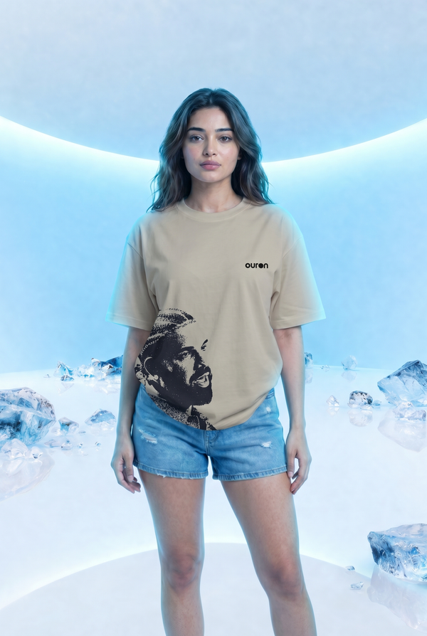 Ouron Champagne Papi Portrait Oversized Tee — Sand | Iceman Collection