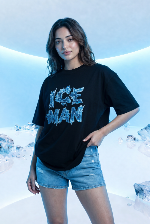 Ouron Iceman Ice-Typography Oversized Tee — Black | Iceman Collection