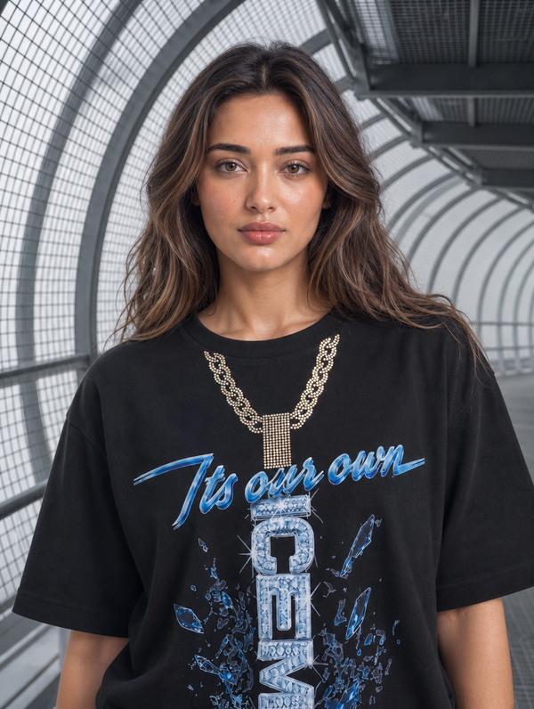 Ouron Iceman "Freeze The World" Diamond Chain Oversized Tee — Black | Iceman Collection